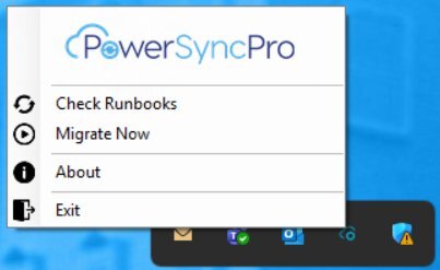 Migrate Now option in the PowerSyncPro Migration Agent tray icon